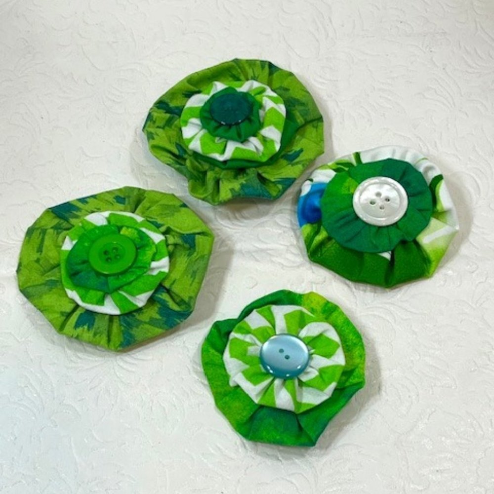 Set of 4 Handmade Fabric Flower Unique Magnets Fridge Office Locker NEW 2.5"